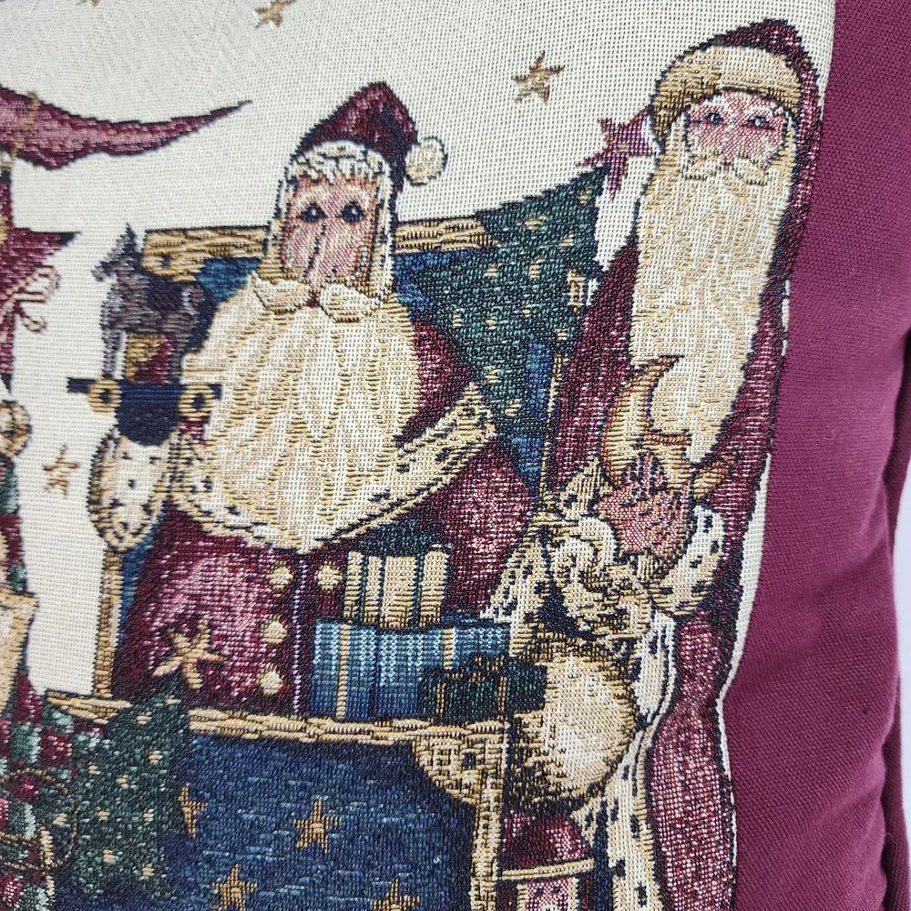 Santa Christmas Pillow Embroidered Cross Stitch Red 17X17‎ Portofino